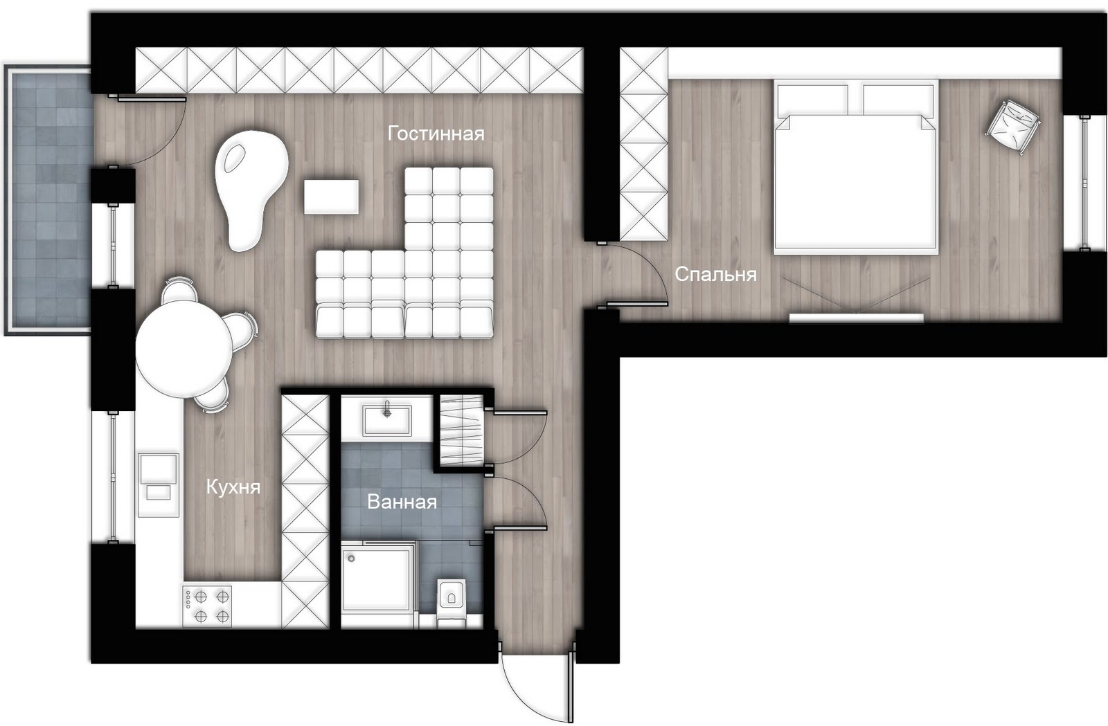 Дизайн-проекты и фото интерьера двухкомнатных квартир
